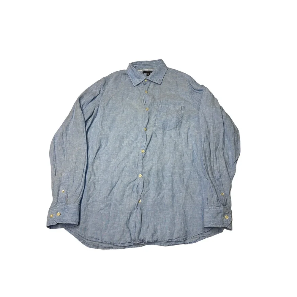 Banana Republic Mens Large Blue 100% Linen Button Down Shirt Classic 553514-01